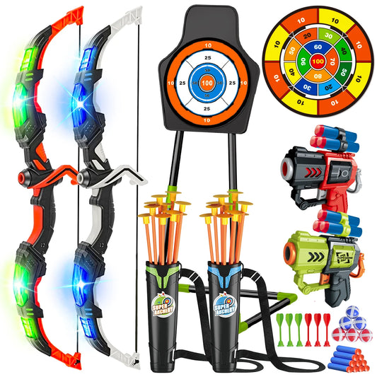 2X Bow Arrow + Guns Night-Light Toy Set