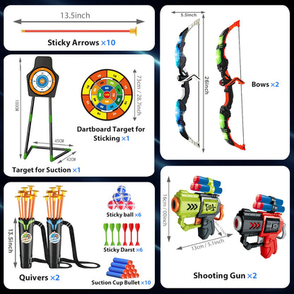 2X Bow Arrow + Guns Night-Light Toy Set