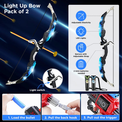 2X Bow Arrow + Guns Night-Light Toy Set